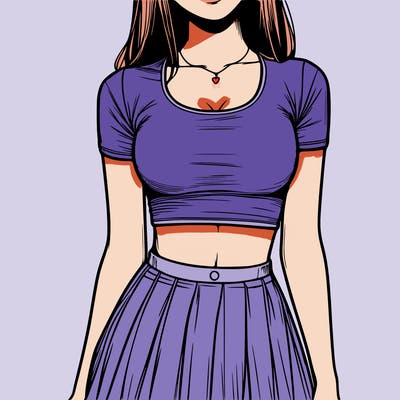 realistic girl wearing crop top and skirt