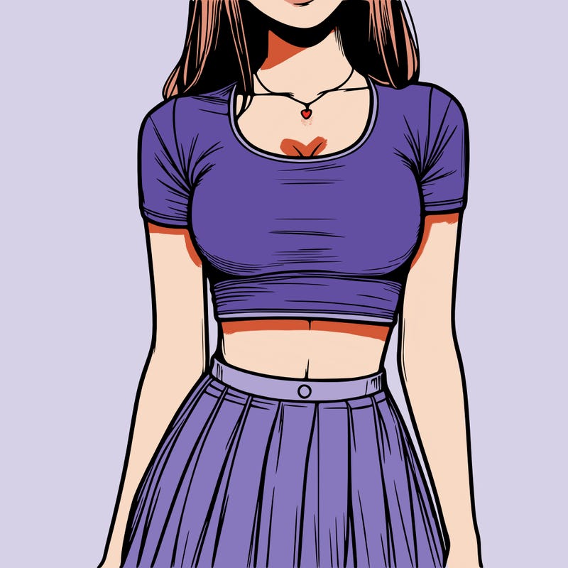 realistic girl wearing crop top and skirt