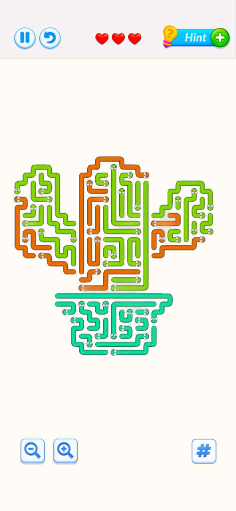 Snake Arrows Puzzles Escape - A minimalist puzzle game level where snake-like arrows are arranged in the shape of a cactus in a pot.