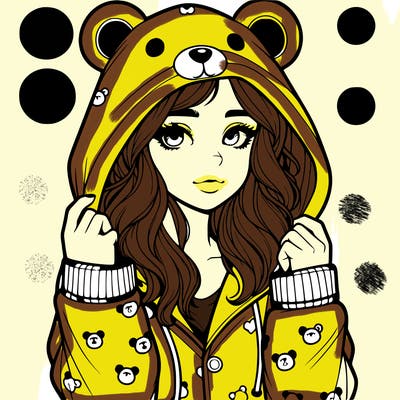 realistic girl in a animal pjs hoodie