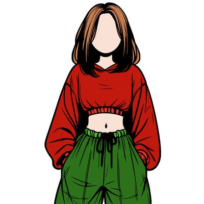 realistic girl faceless with baggy pants and a crop top