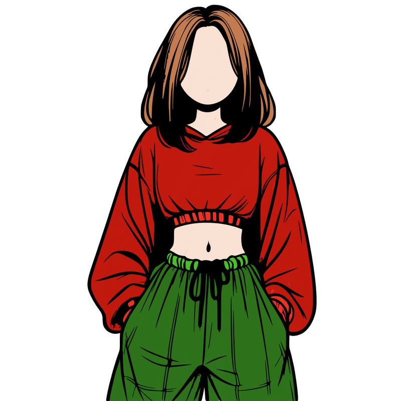 realistic girl faceless with baggy pants and a crop top