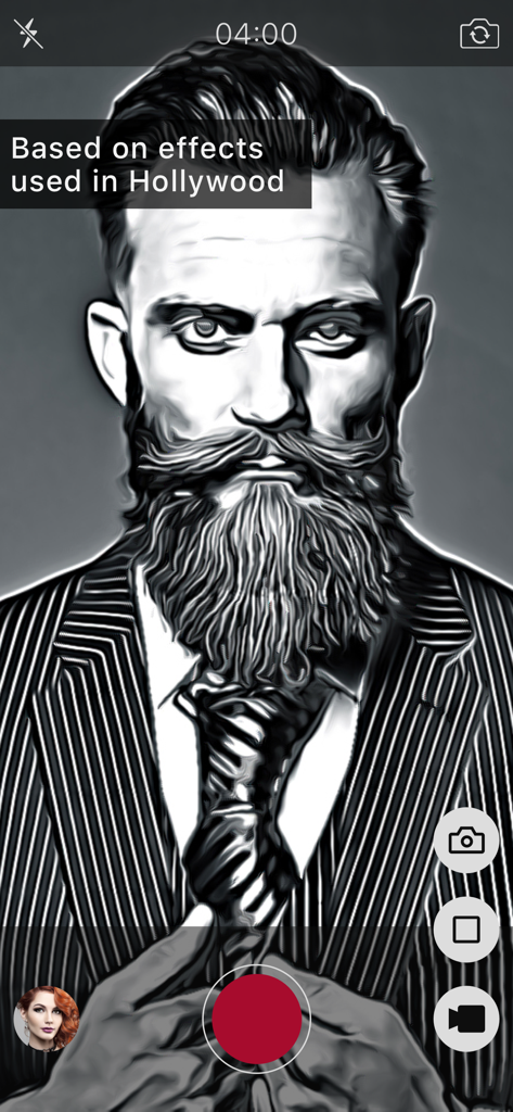 Visionn - Visionn app interface displaying a cinematic graphic novel effect on a portrait of a man