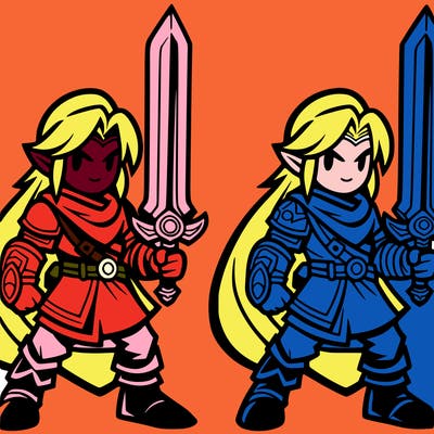 legend of zelda sword with link holding the sword