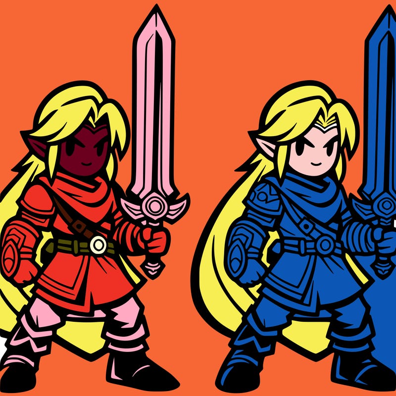 legend of zelda sword with link holding the sword