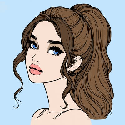 realistic girl with a ponytail on her hair and lips