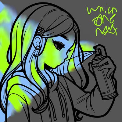 a realistic girl spray painting