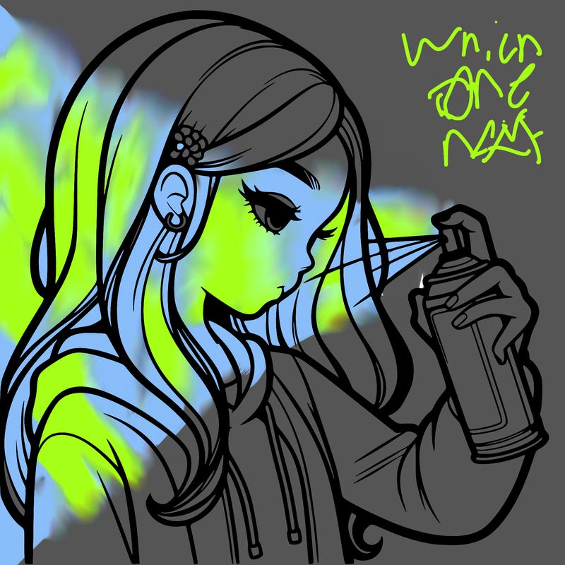 a realistic girl spray painting