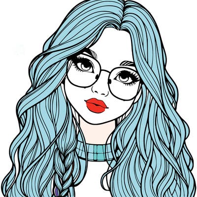 girl with long hair and freckles and glasses realistic