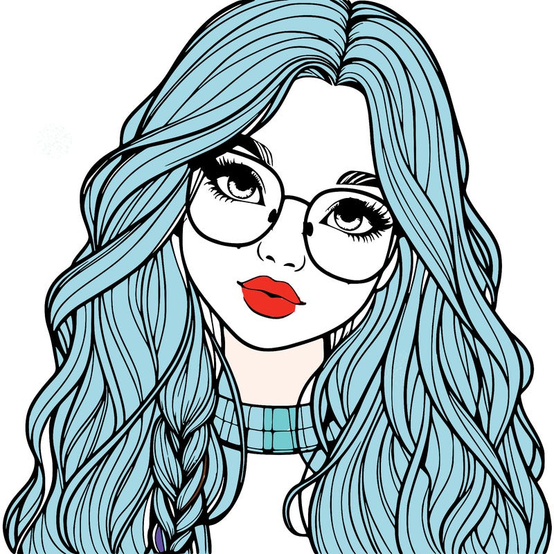 girl with long hair and freckles and glasses realistic