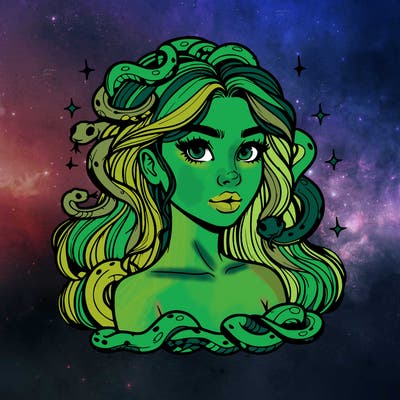 realistic girl with snakes as hair