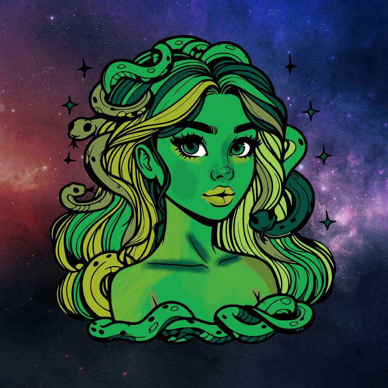 realistic girl with snakes as hair