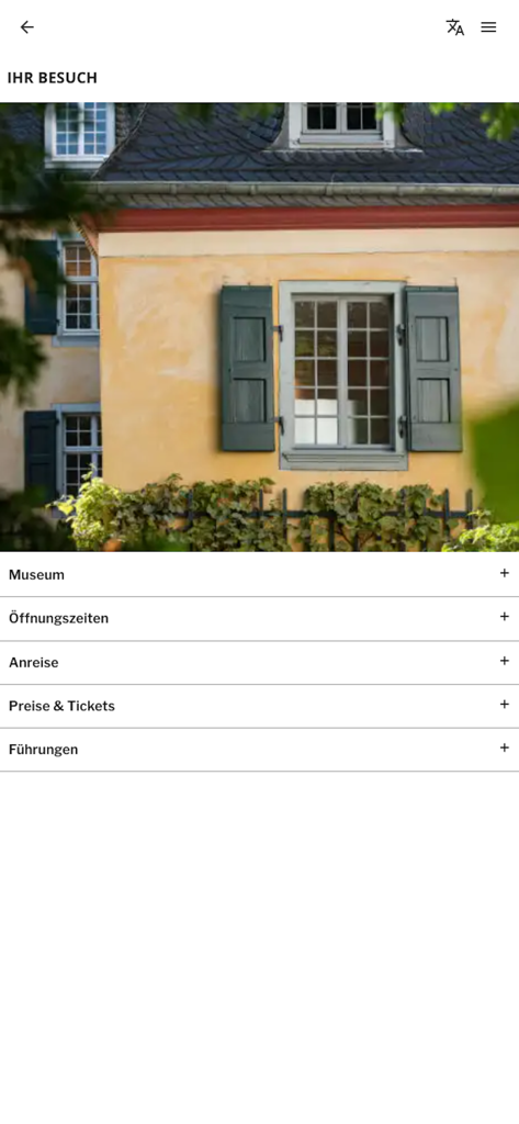 Beethoven-Haus Bonn Guide - Information menu for visiting the Beethoven-Haus Bonn museum in the official guide app.
