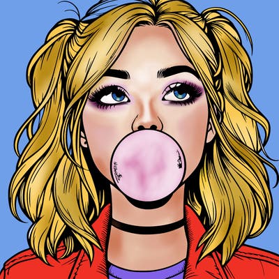 realististic girl blowing bubble -gum