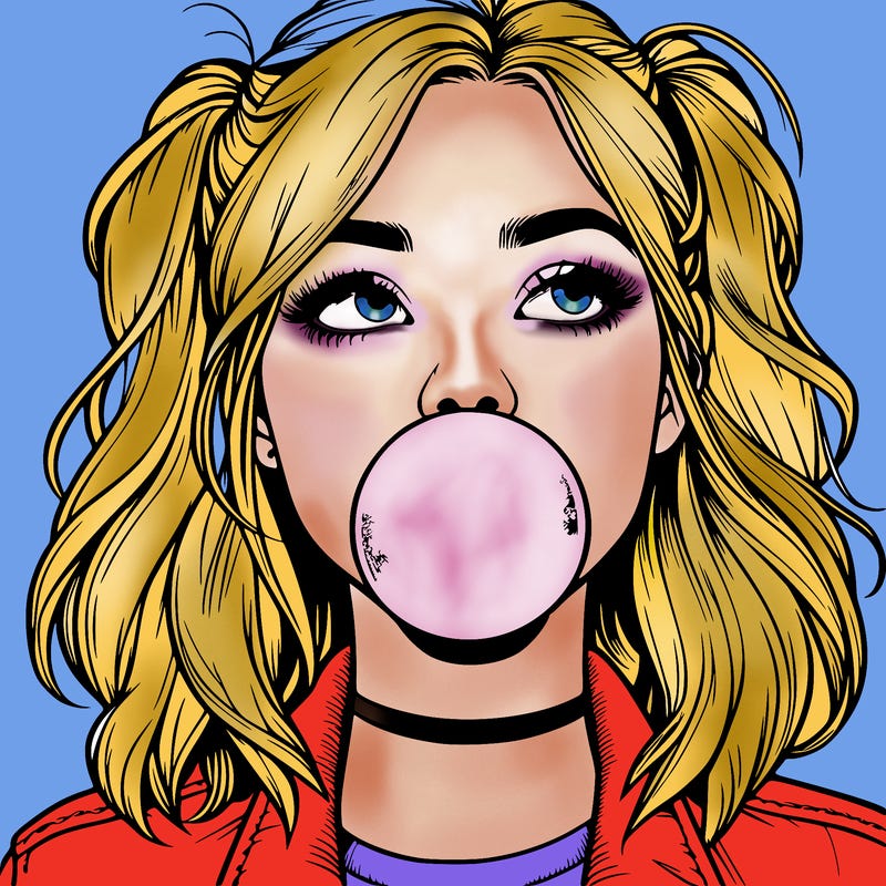 realististic girl blowing bubble -gum