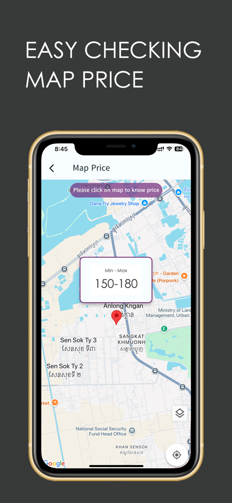 BAYON APP - Aplicativo imobiliário exibindo preços de imóveis em um mapa
