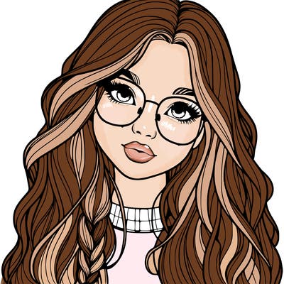 girl with long hair and freckles and glasses realistic