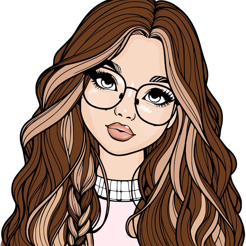 girl with long hair and freckles and glasses realistic