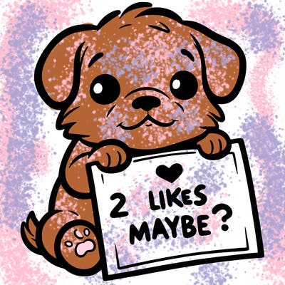 a puppy holding a sign that says 2 likes maybe?