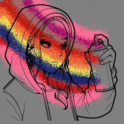 a realistic girl, spray painting
