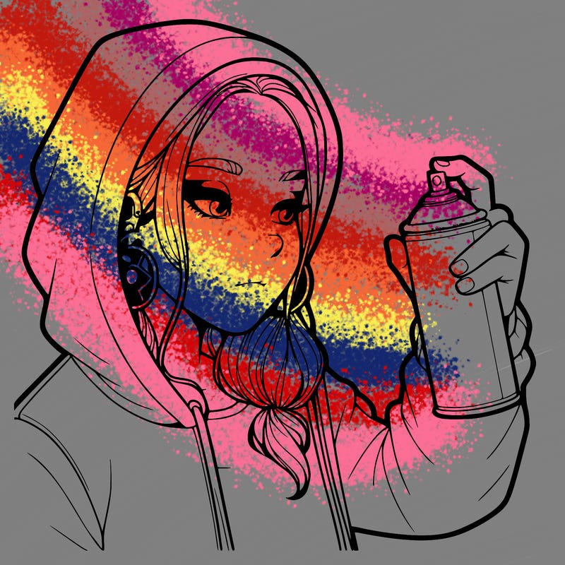 a realistic girl, spray painting