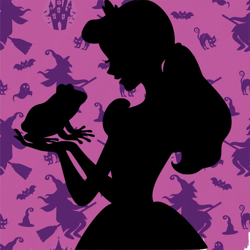 a shadow of a princess holding a frog realistic