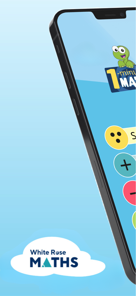 1-Minute Maths - Smartphone screen showing the menu of the 1-Minute Maths app with icons for subitising and arithmetic.