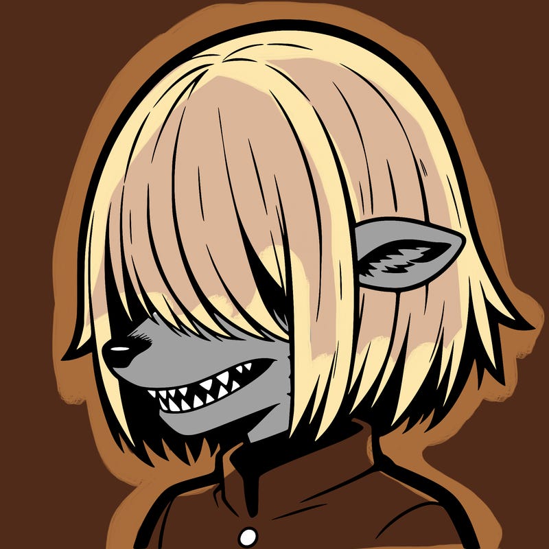 sharp teeth deer man with bob haircut