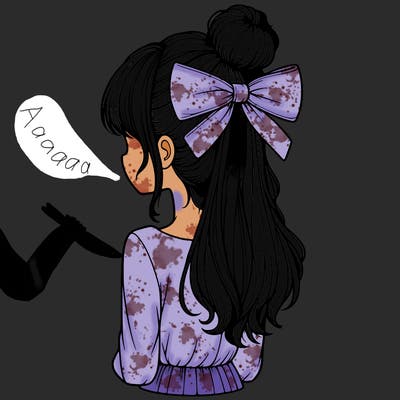 realistic girl  with hip length hair a bun and a big bow on the back of head