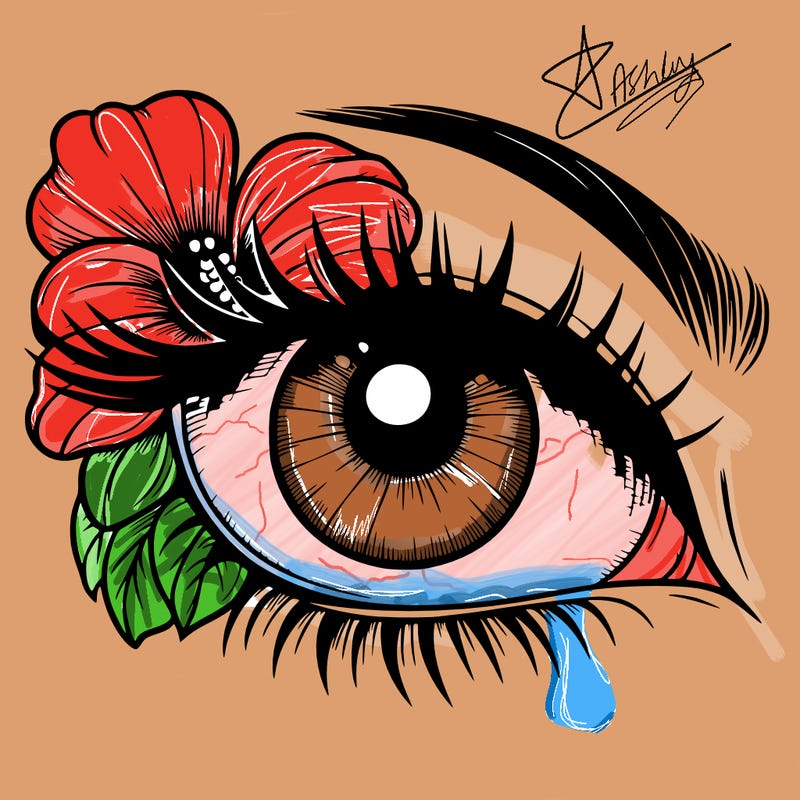 realistic eye with flower