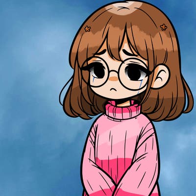 sad girl with glasses in a sweater