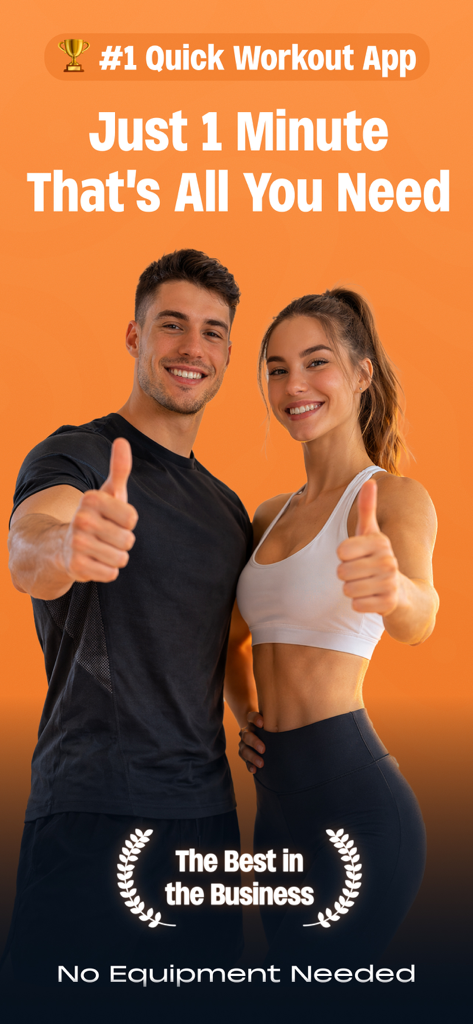 1 Minute Workout: Daily Habit - A fit man and woman smiling and giving a thumbs up for the 1 Minute Workout app promo