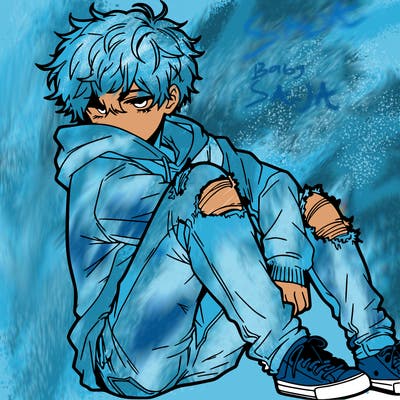 a male hoddie ripped jeans messy hair anime