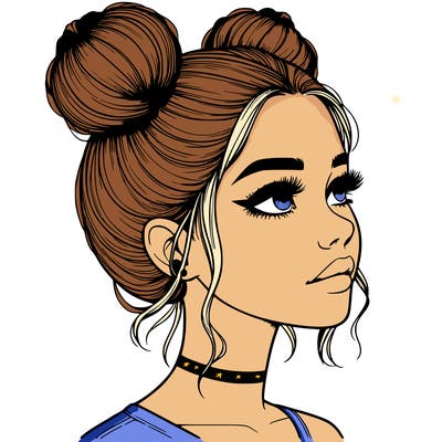 realistic girl with buns on the top of her head