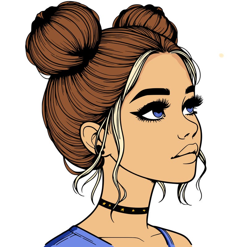 realistic girl with buns on the top of her head