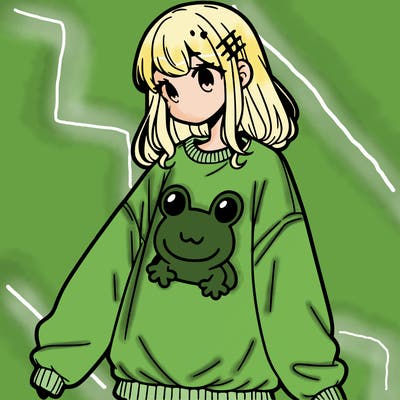 girl wearing frogging sweatshirt