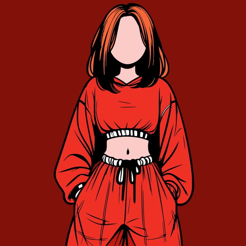 realistic girl faceless with baggy pants and a crop top