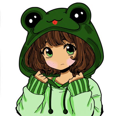 a cute teenage girl wearing a frog hoodie