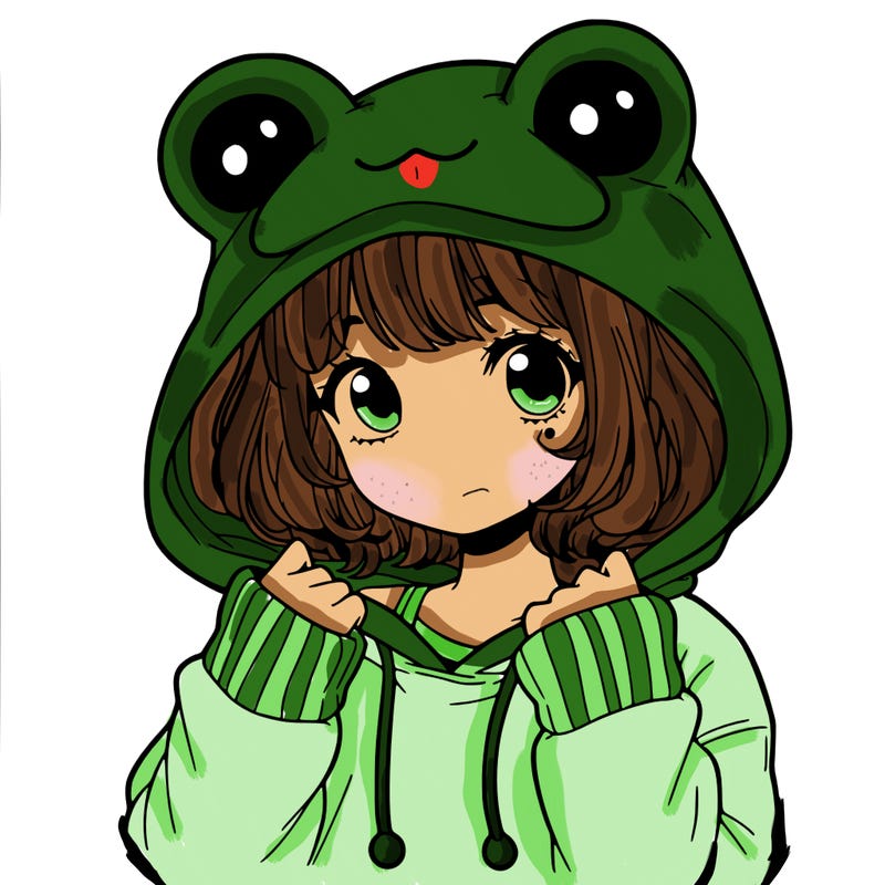 a cute teenage girl wearing a frog hoodie