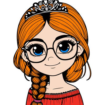 a girl with one braid and glasses who is a princess realistic