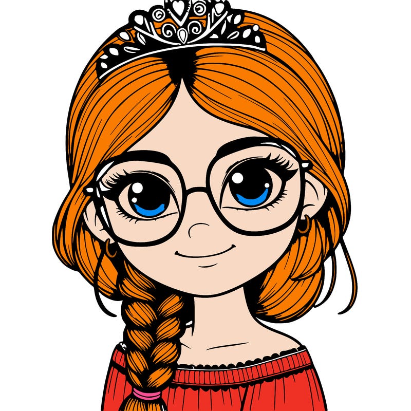 a girl with one braid and glasses who is a princess realistic