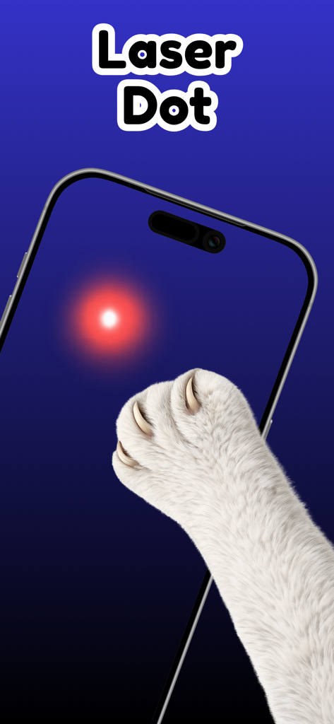 Cat Games for Cats - A cat paw reaching for a red laser dot on a phone screen in the Cat Games app