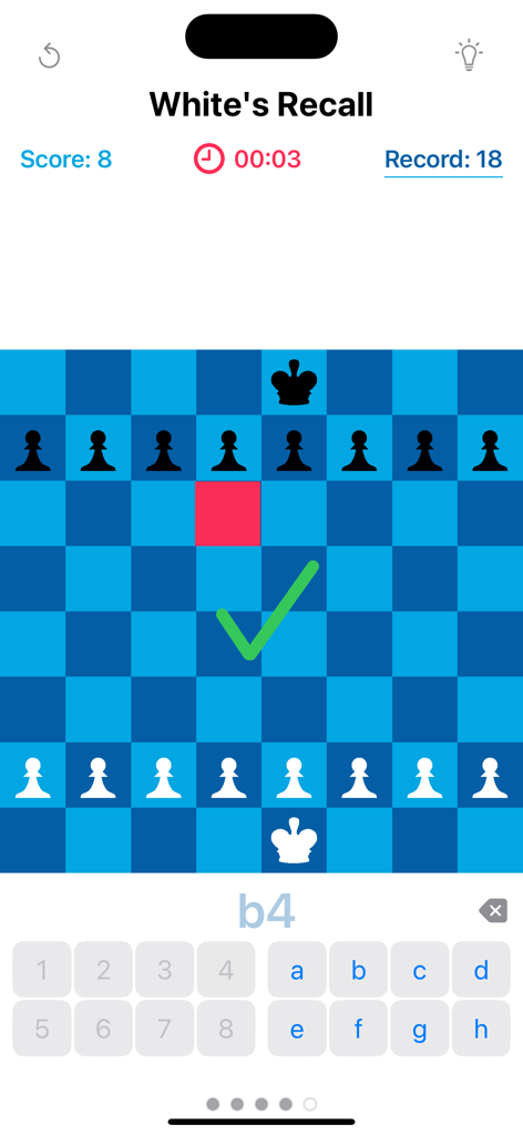 Chess Notation Lab Pro - Chess notation training screen with a game board and coordinate input keyboard