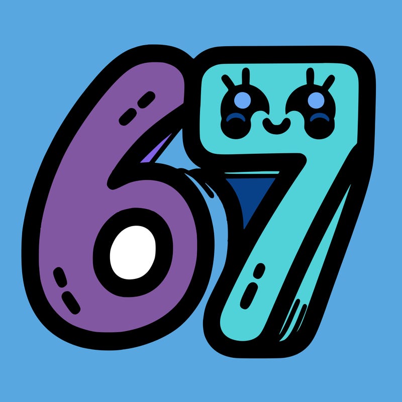the numbers 67