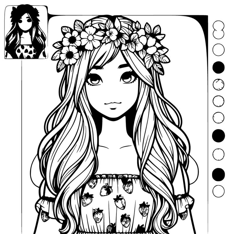 realistic girl with strawberry dress long hair and a flower crown