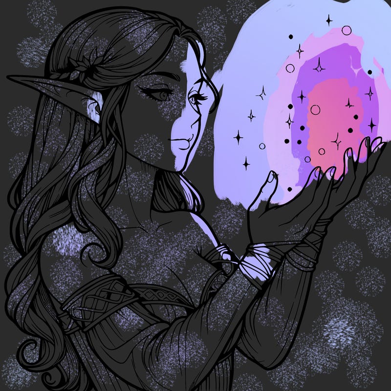 realistic elf girl doing magic