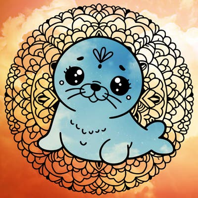 a cute baby seal mandala