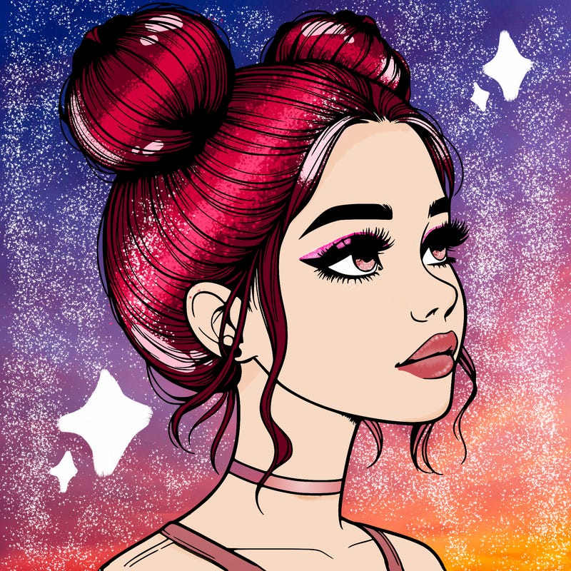 realistic girl with buns on the top of her head