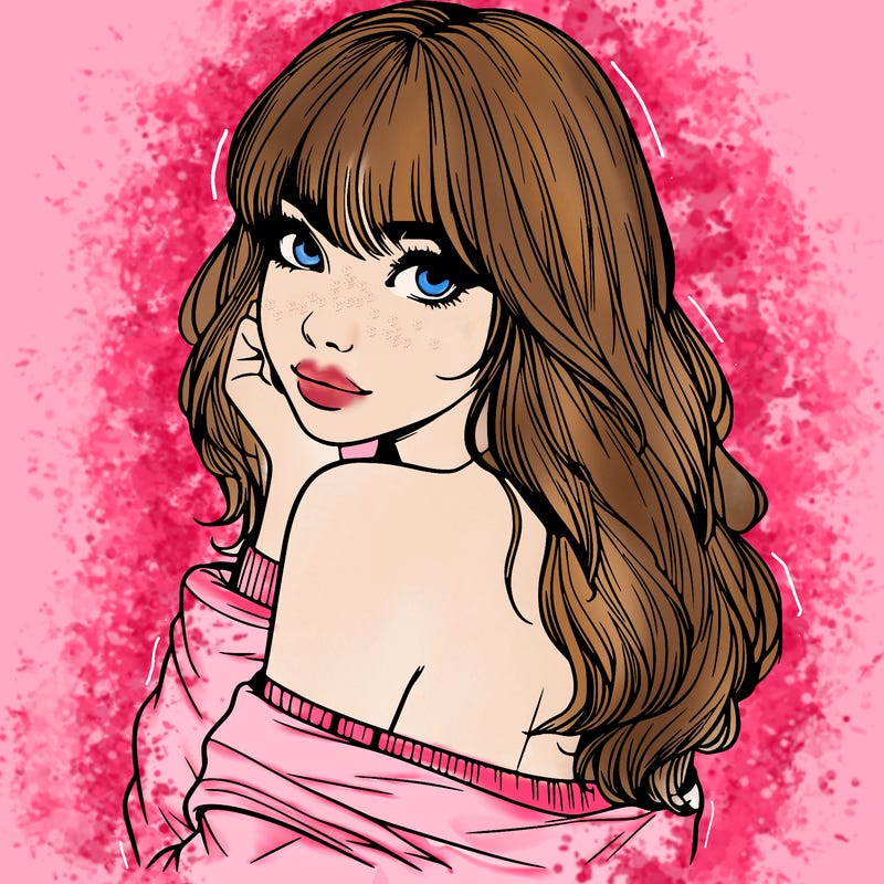 realistic girl with bangs looking over her shoulder
