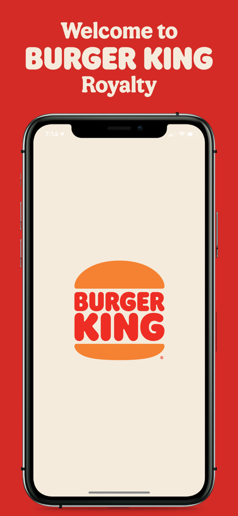 Welcome screen for Burger King Royalty loyalty program on a mobile device